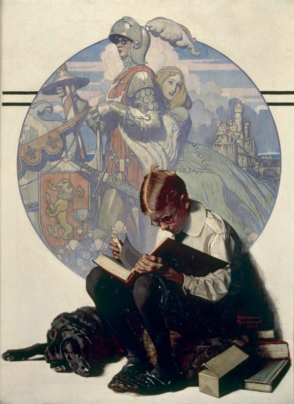 Boy Reading Adventure Story by Norman Rockwell